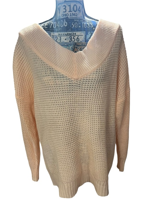 Zenana Premium Sweaters - Preppy Whimsical Off The Shoulder Cottage Core Women's Light Peach Sweater Sz M